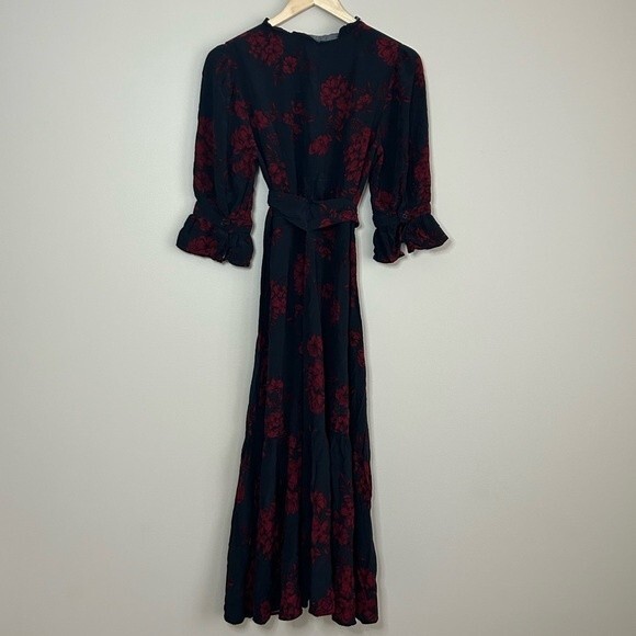 Marissa Webb Collective Button Front Navy Floral Midi Dress Size 6 - Picture 6 of 7